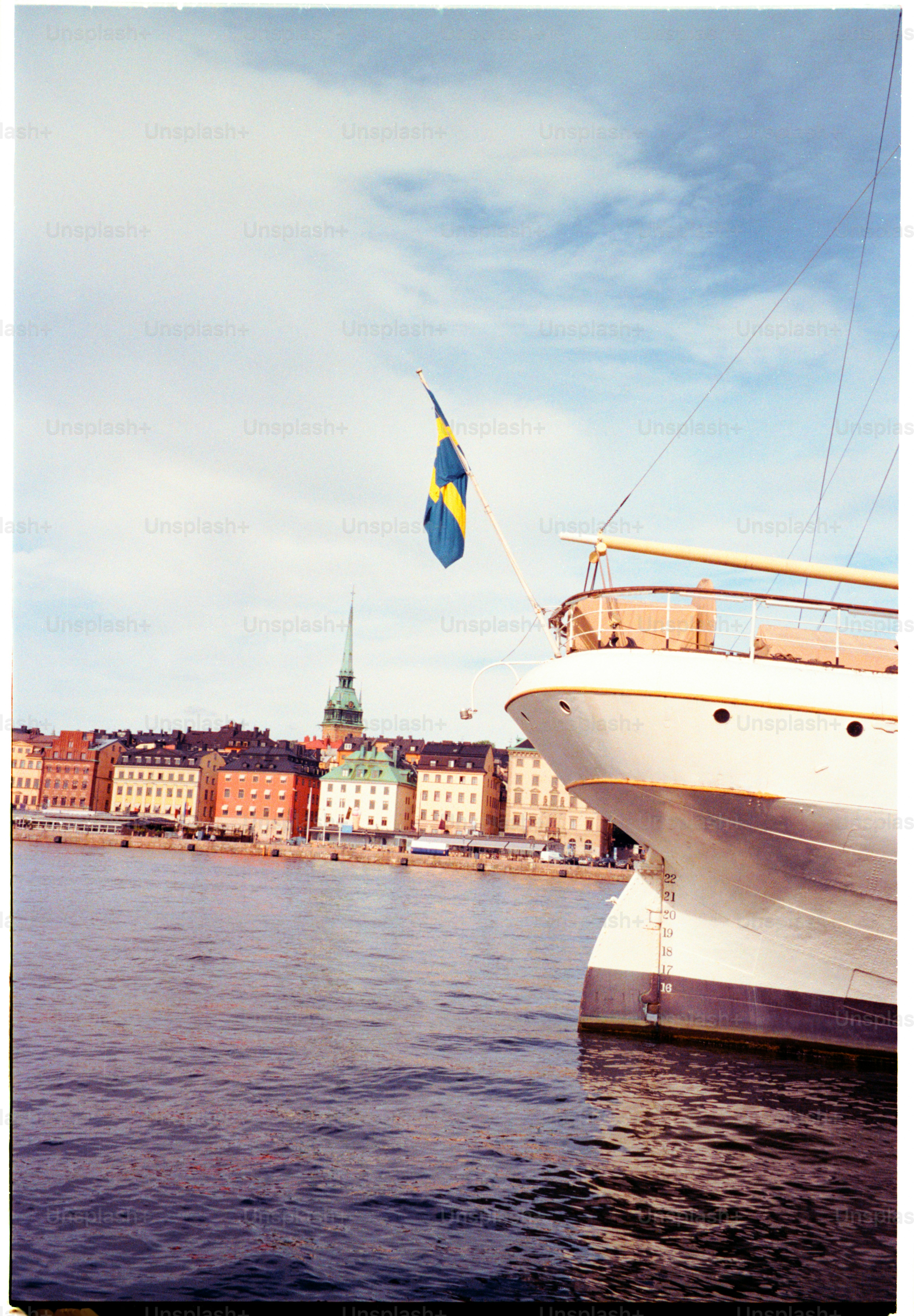 A boat sails in stockholm, sweden